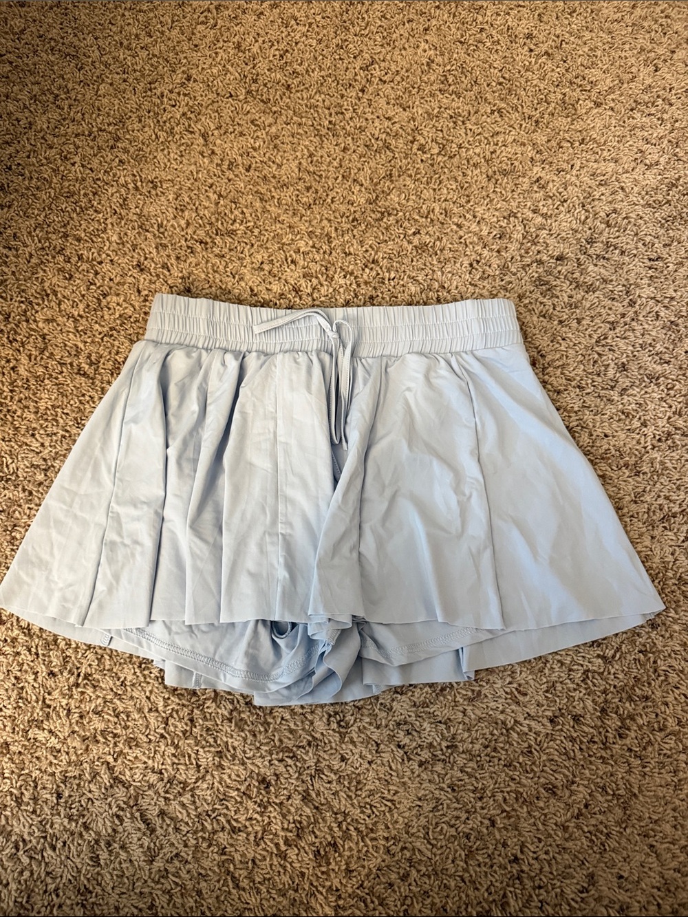 Women's Light Blue Pleated Athletic Skort with Drawstring Waist